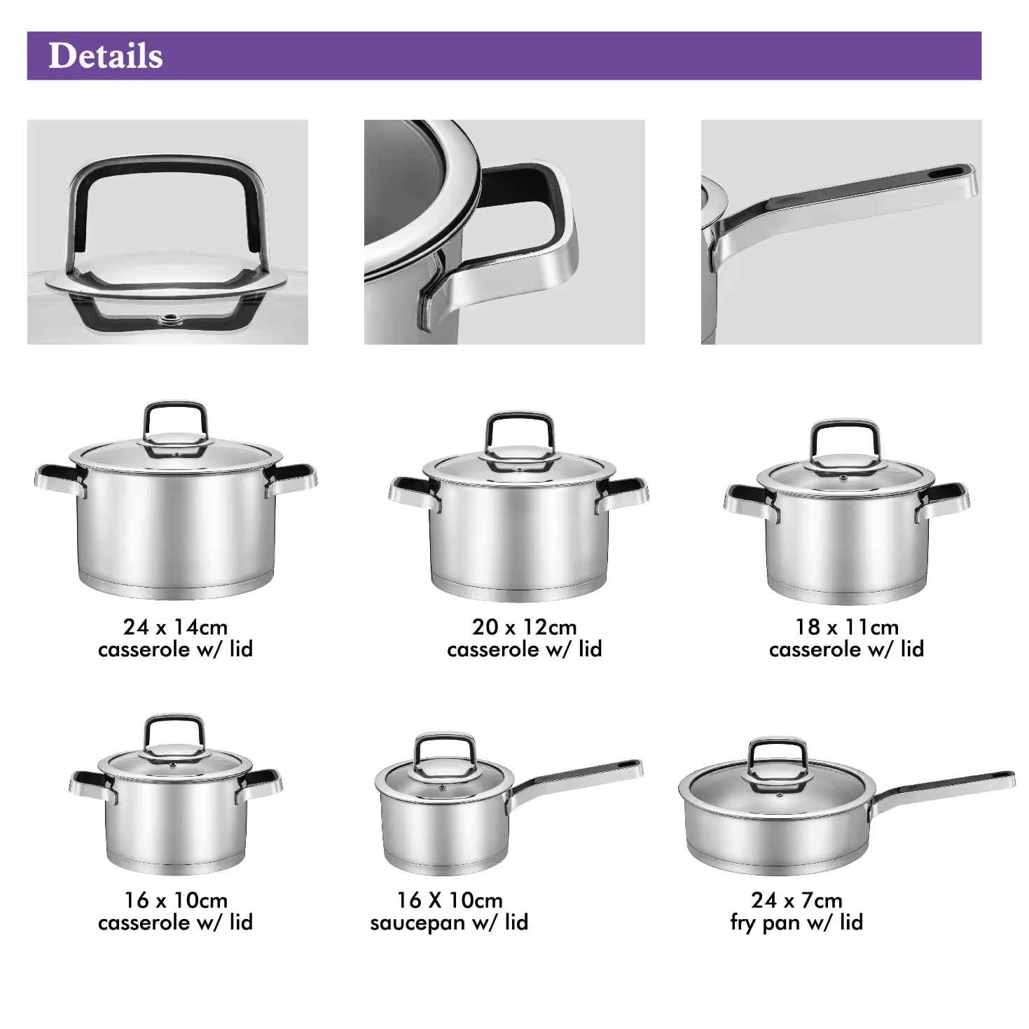 Factory New Arrival Stainless Steel Cookware Set with Handle Cooking Pots Impact Bonded Bottom Cookware Set Saucepan Saute Pan