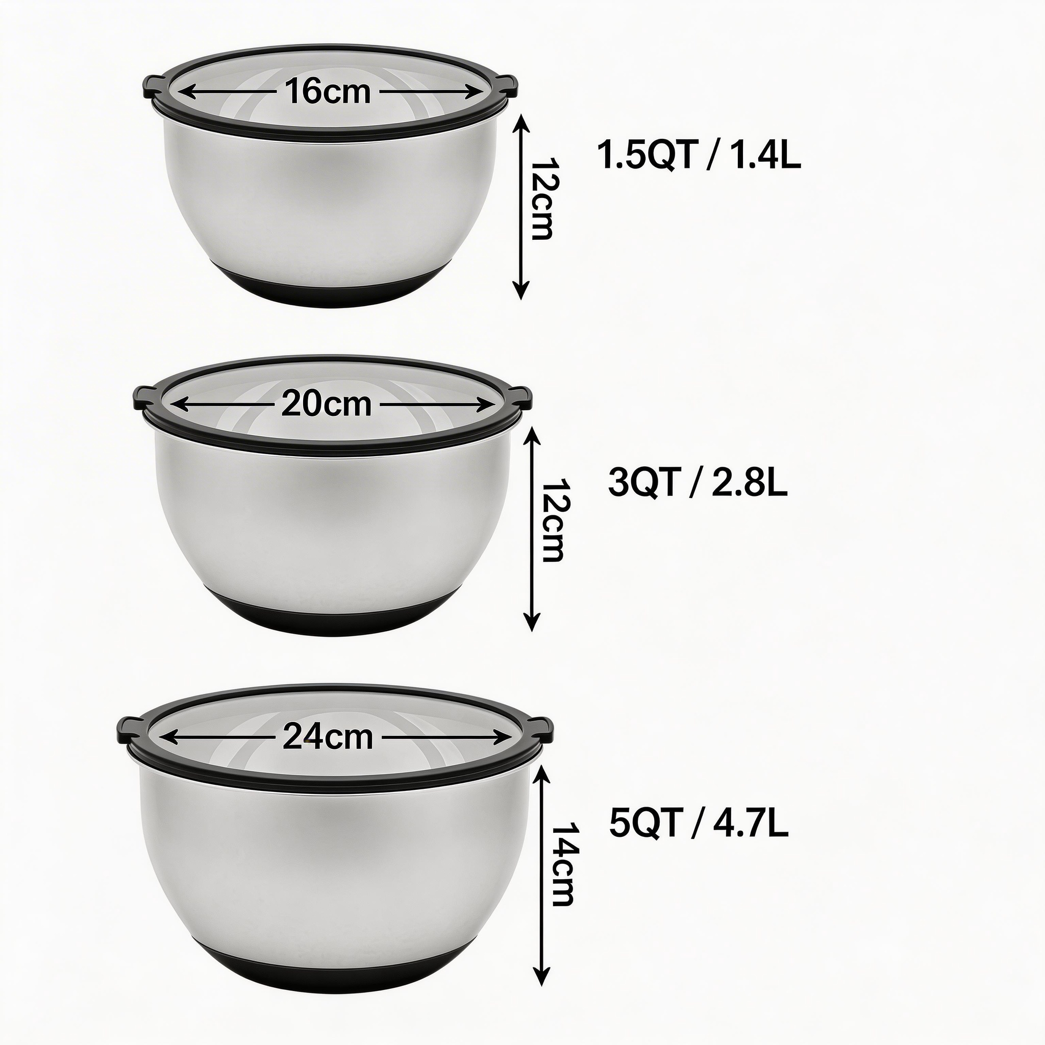 Customized Mixing Bowls Set 3QT 5QT Stainless Steel Mixing Bowl With Glass Lid