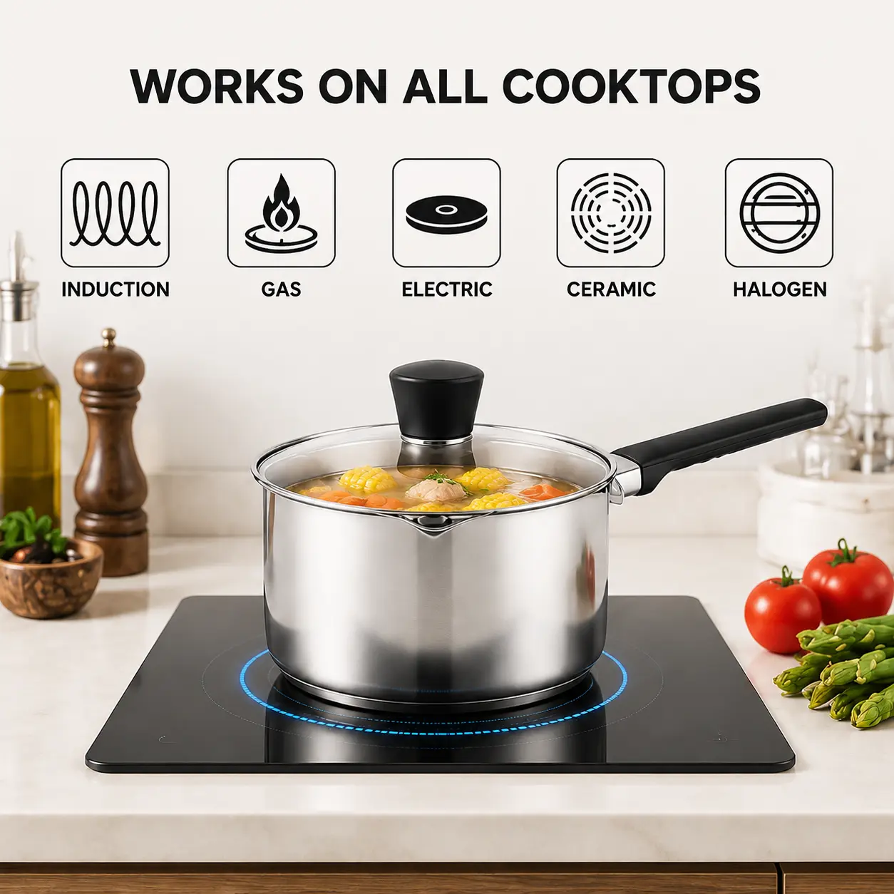Factory New Arrival Stainless Steel 304 Cookware Set with Bakelite Handle Cooking Pots Brazed Bottom Cookware Set Saucepan