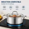 Factory Supply Stainless Steel Shallow Pot Set With Stainless Steel Handle & Glass Lid Brazed Bottom Shallow Pot