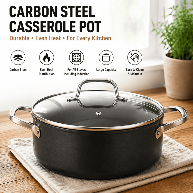 Factory Supply Wholesale Carbon Steel Soup Stock Pot Casserole with Glass Lid Multipurpose Induction Cookware Kitchen Cooking Pot