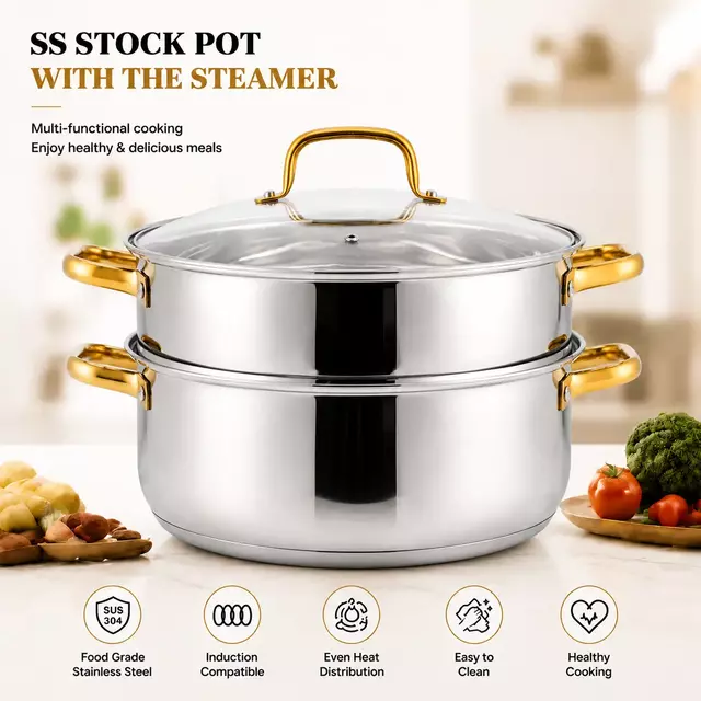 Factory Supply Wholesale Kitchen Soup Steamer Pot Set With Lid Stainless Steel Cooking Pot Set Cookware Set with Capsuled Bottom