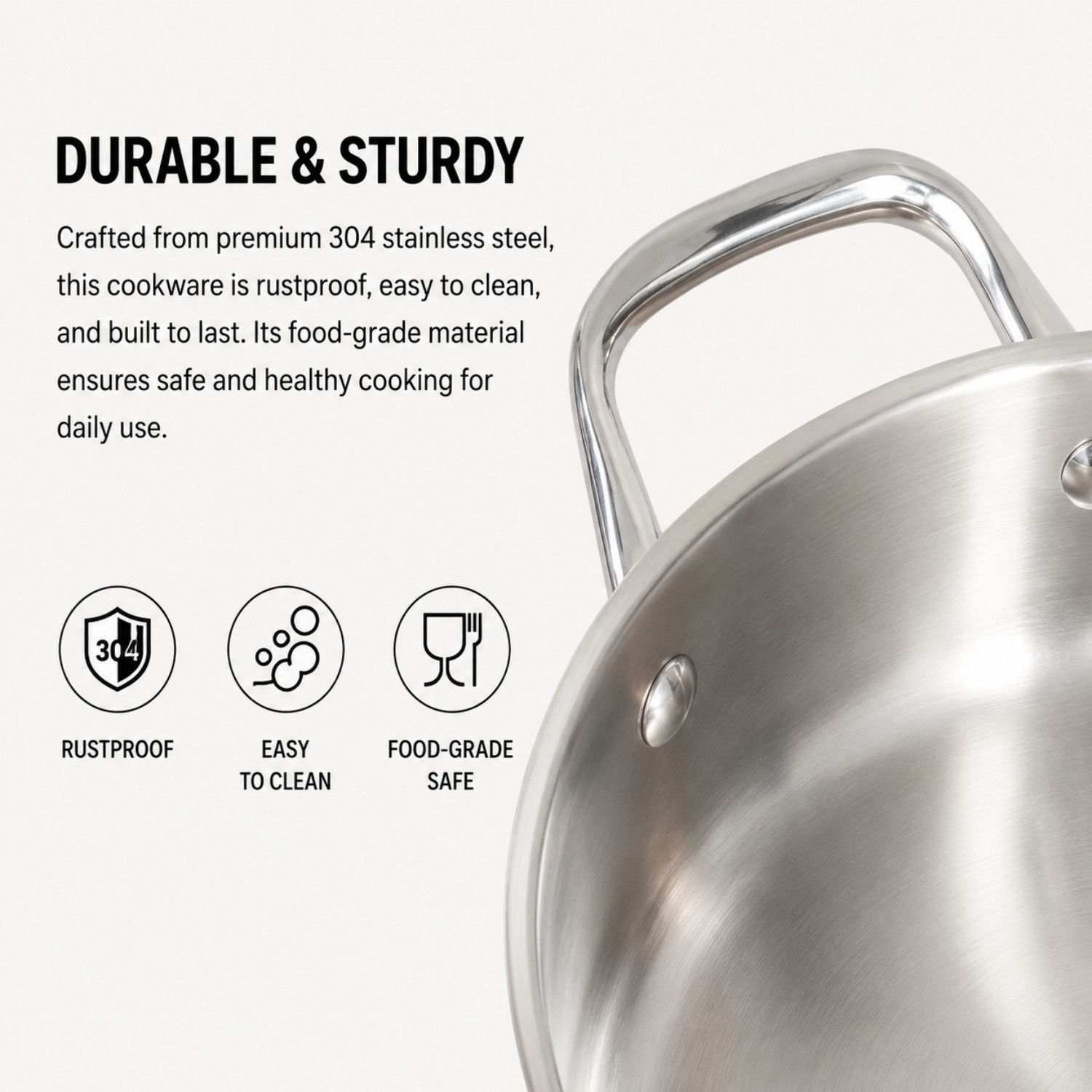 Hot Sale Factory New Arrival Non-coating Pan Stainless Steel Frying Pan with Handle Cooking Pots Brazed Bottom Saute Pan