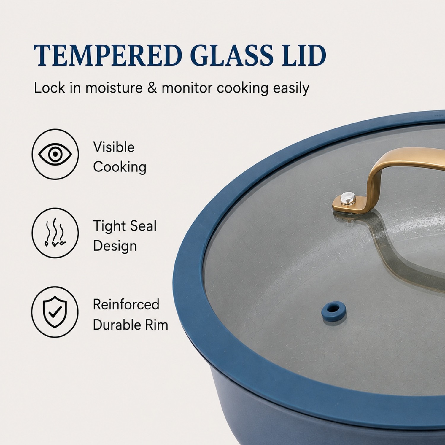 Factory New Arrival Multipurpose Tri-Ply Stainless Steel Saute Pan with Cover and Golden Handle Ceramic Nonstick Deep Saute Pan