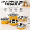 Factory New Arrival Wholesale 8 Pieces 2-ply Stainless Steel Kitchen Cooking Pan Pot Set 2-ply Cookware Sets with Handle