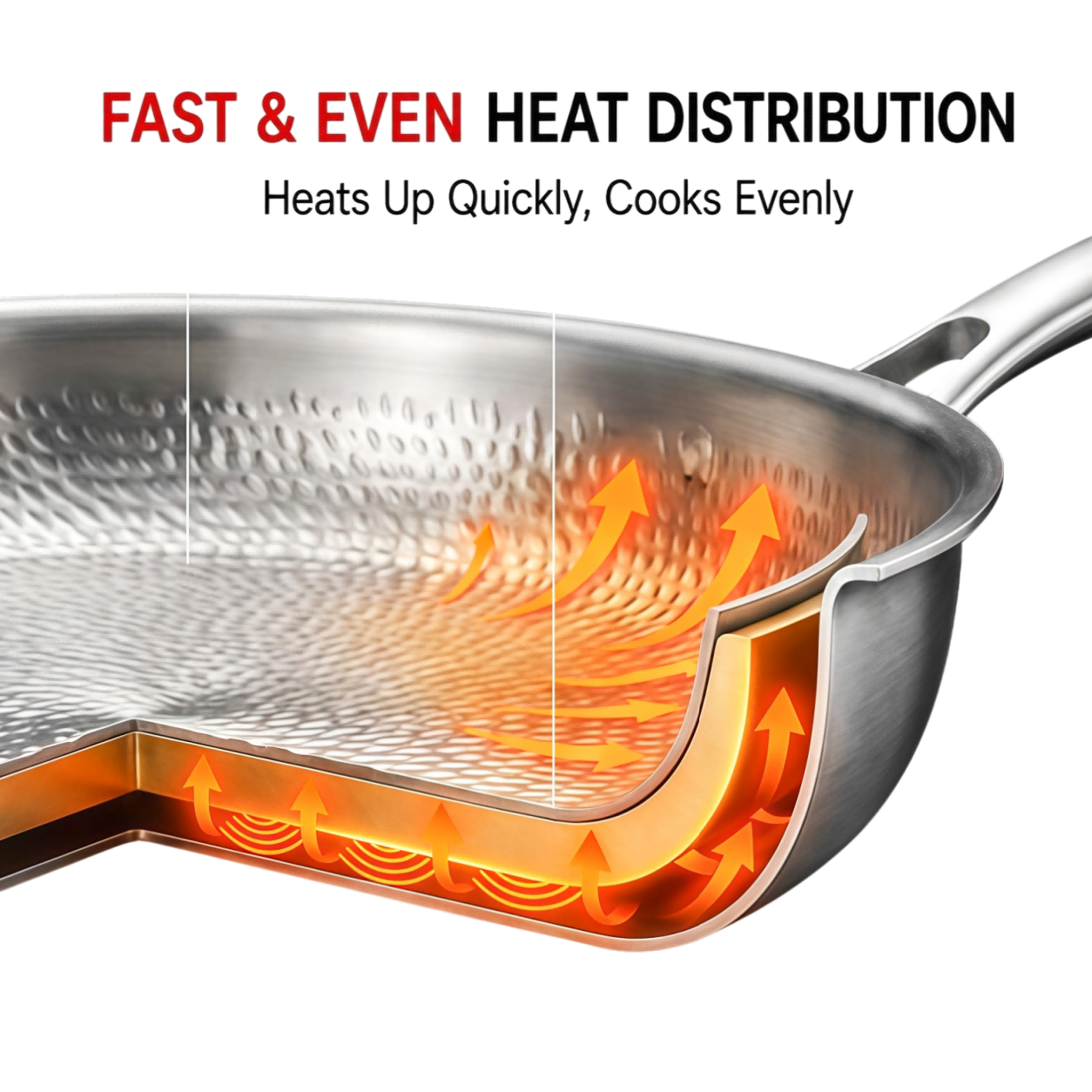 Factory New Arrival 11 Piece High Quality No Coating Tri-Ply Titanium Hammered Pots and Pans Cookware Set with Glass Lid