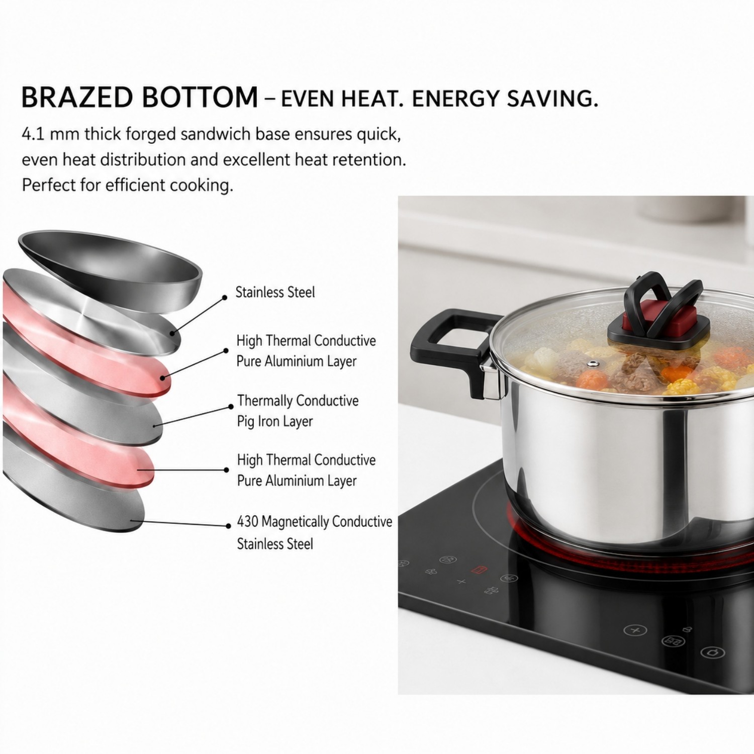 Factory New Arrival Multipurpose Wholesale Custom Kitchen Stainless Steel Cooking Pot Casserole Set Pot 6-Pieces Cookware Sets