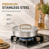 Factory New Arrival Multipurpose Tri-Ply Stainless Steel Saute Pan with Cover And Golden Handle Stainless Steel Deep Saute Pan