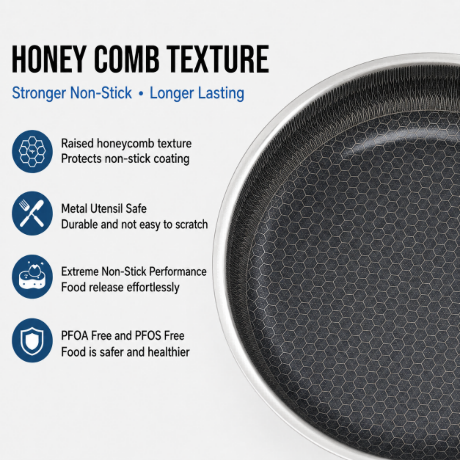 Hot Sale Factory New Arrival Custom Ceramic Non-stick Triply Stainless Steel Fry Pan Skillets Cookware Set Honeycomb Frying Pan