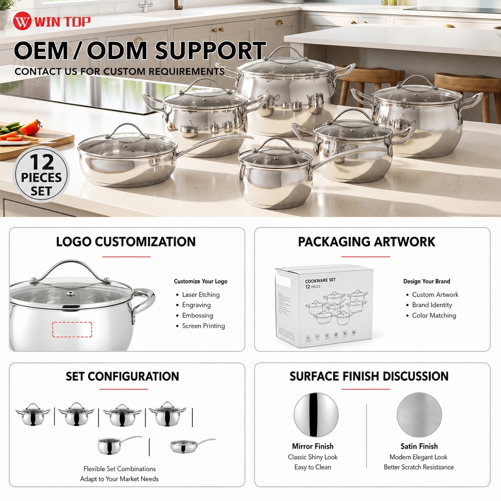 Factory New Arrival 12 PCS Stainless Steel Cookware Set with Handle Apple Shape Cookware Brazed Bottom Cookware Set Casserole