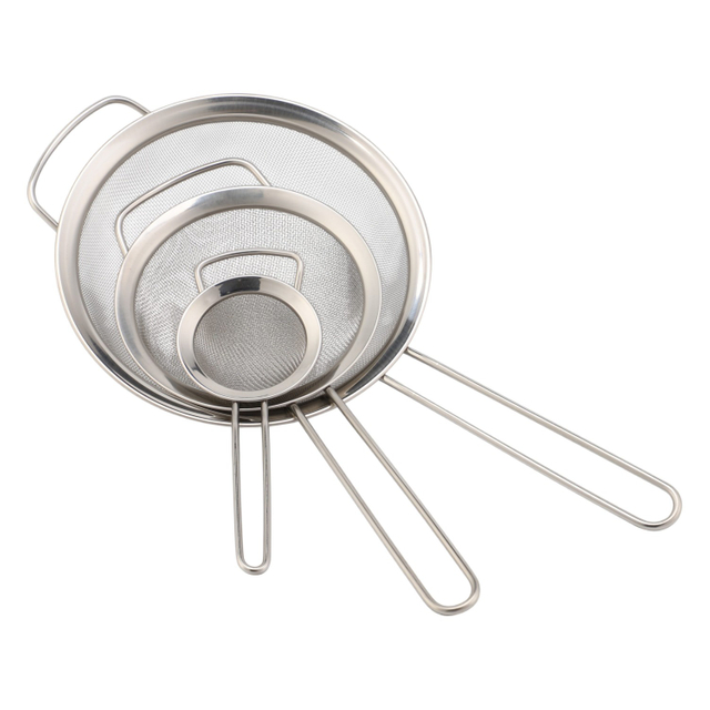 3Pcs Super Wire Extra Fine Mesh Strainer with Handle Stainless Steel Flour Sifter Sieve Tea Mesh Strainer Colander