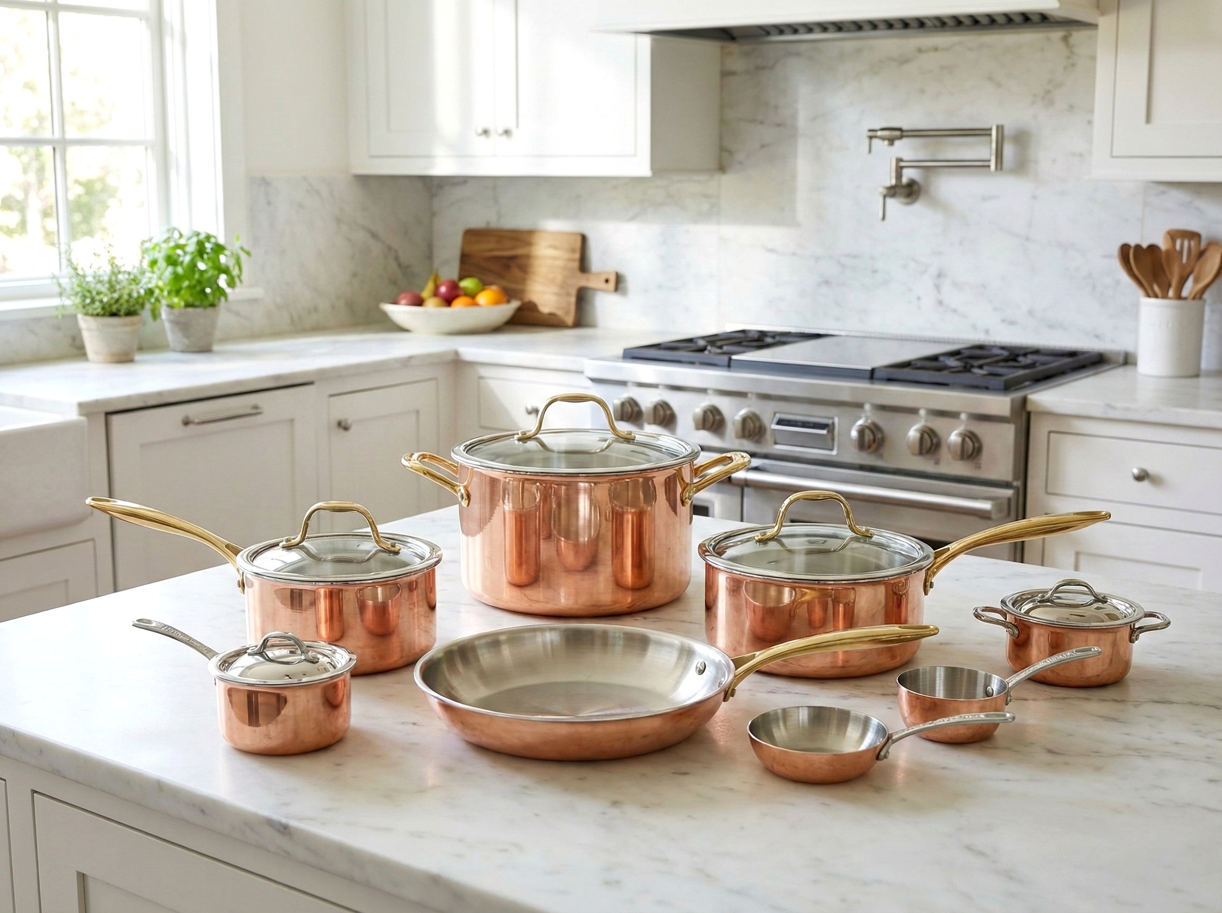 Factory New Arrival Tri-ply Copper Cookware Set with Handle Cooking Pots Induction Bottom Cookware Set Saucepan Frypan