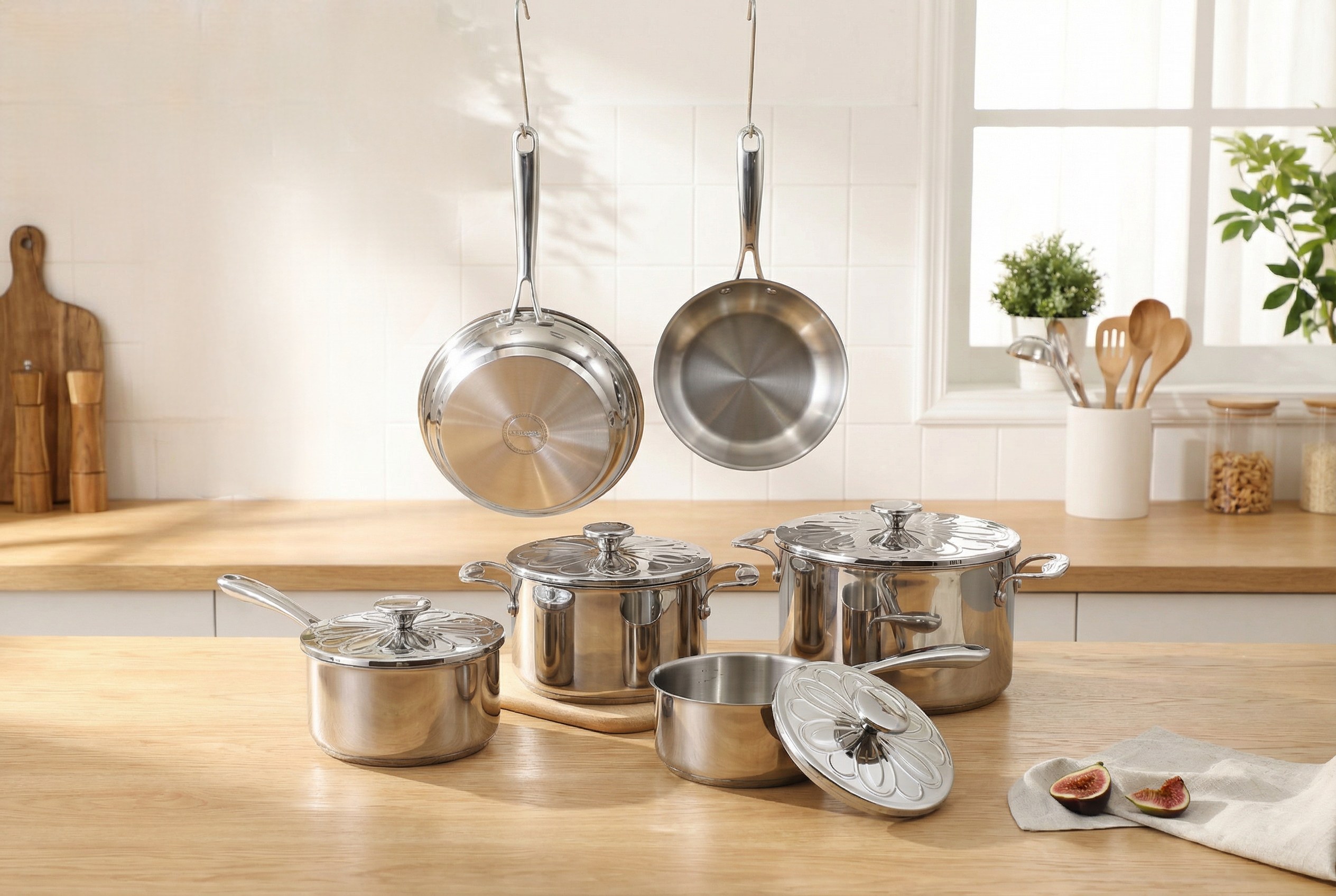 Factory New Arrival Stainless Steel Cookware Set Cooking Pots Impact Bonded Bottom Cookware Set Frypan Saucepan