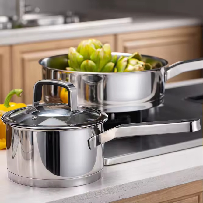 Factory New Arrival Stainless Steel Cookware Set with Handle Cooking Pots Impact Bonded Bottom Cookware Set Saucepan Saute Pan