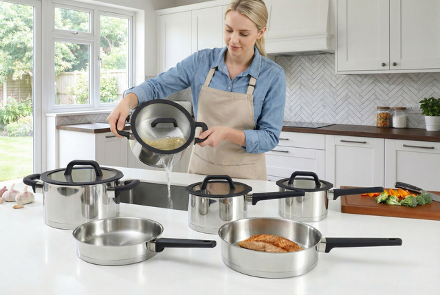 Factory New Arrival Stainless Steel Cookware Set with stainless steel Handle Cooking Pots Brazed Bottom Cookware Set Saucepan Saute Pan