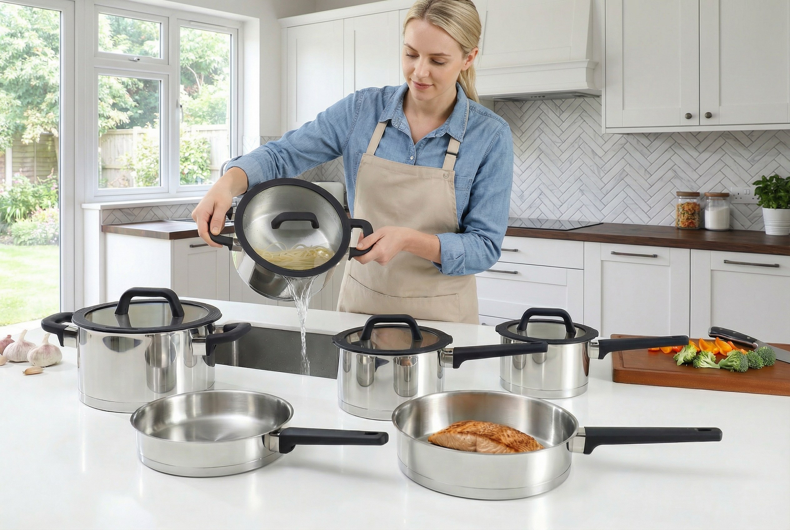 Factory New Arrival Stainless Steel Cookware Set with stainless steel Handle Cooking Pots Brazed Bottom Cookware Set Saucepan Saute Pan