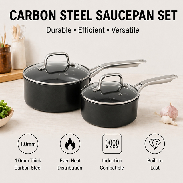 Factory New Arrival Design 16/18CM Carbon Steel Sauce Pan with Glass Lid Multipurpose Induction Cookware for Cooking Pot
