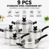 Factory New Arrival Stainless Steel Cookware Set with Bakelite Handle Cooking Pots and Pans Brazed Bottom Cookware Set Saucepan