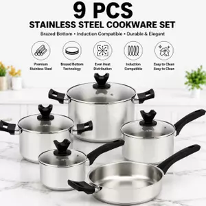 Factory New Arrival Stainless Steel Cookware Set with Bakelite Handle Cooking Pots and Pans Brazed Bottom Cookware Set Saucepan