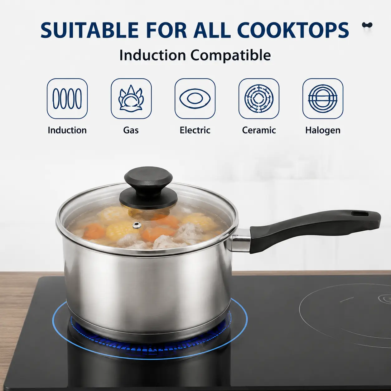 Factory New Arrival Stainless Steel Cookware Set with Bakelite Handle Cooking Pots Brazed Bottom Cookware Set Saucepan Casserole