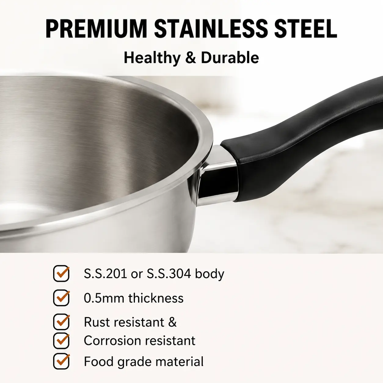 Factory New Arrival Stainless Steel Cookware Set with Handle Cooking Pots and Pans Brazed Bottom Cookware Set Saucepan Casserole