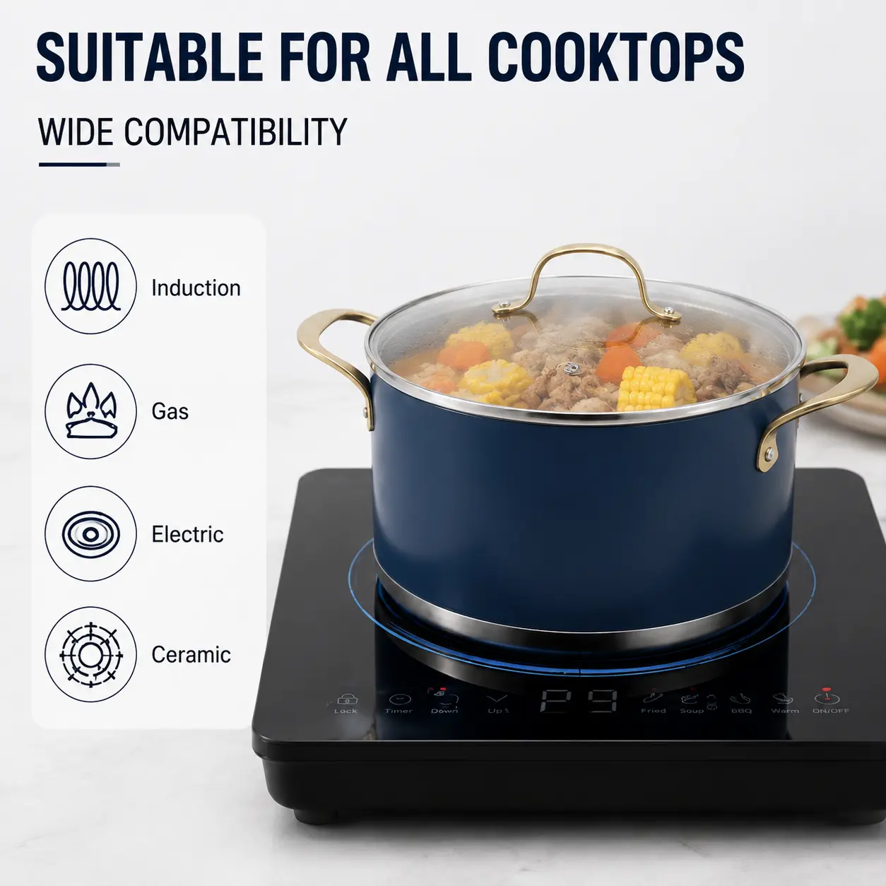 Factory New Arrival Stainless Steel Cookware Set with Golden Handle Cooking Pots and Pans Brazed Bottom Cookware Set Saucepan