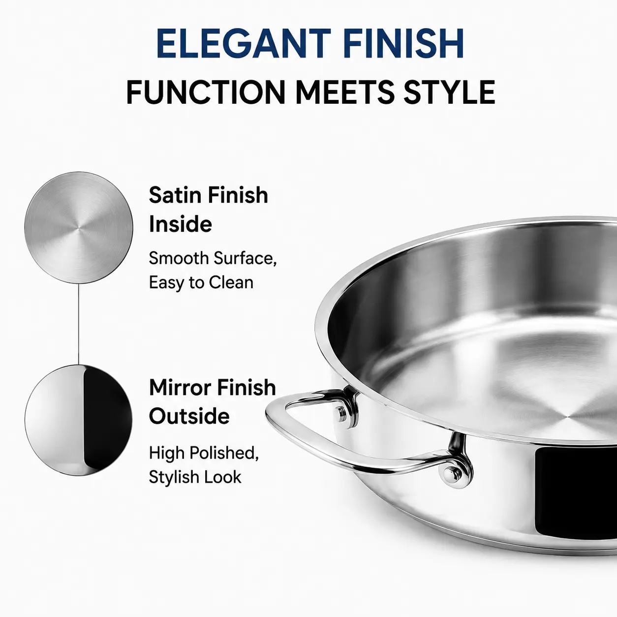 Factory New Arrival Brazed Bottom Stainless Steel Saute Pan with Stainless Steel Cover and Helper Handle Deep Saute Pan