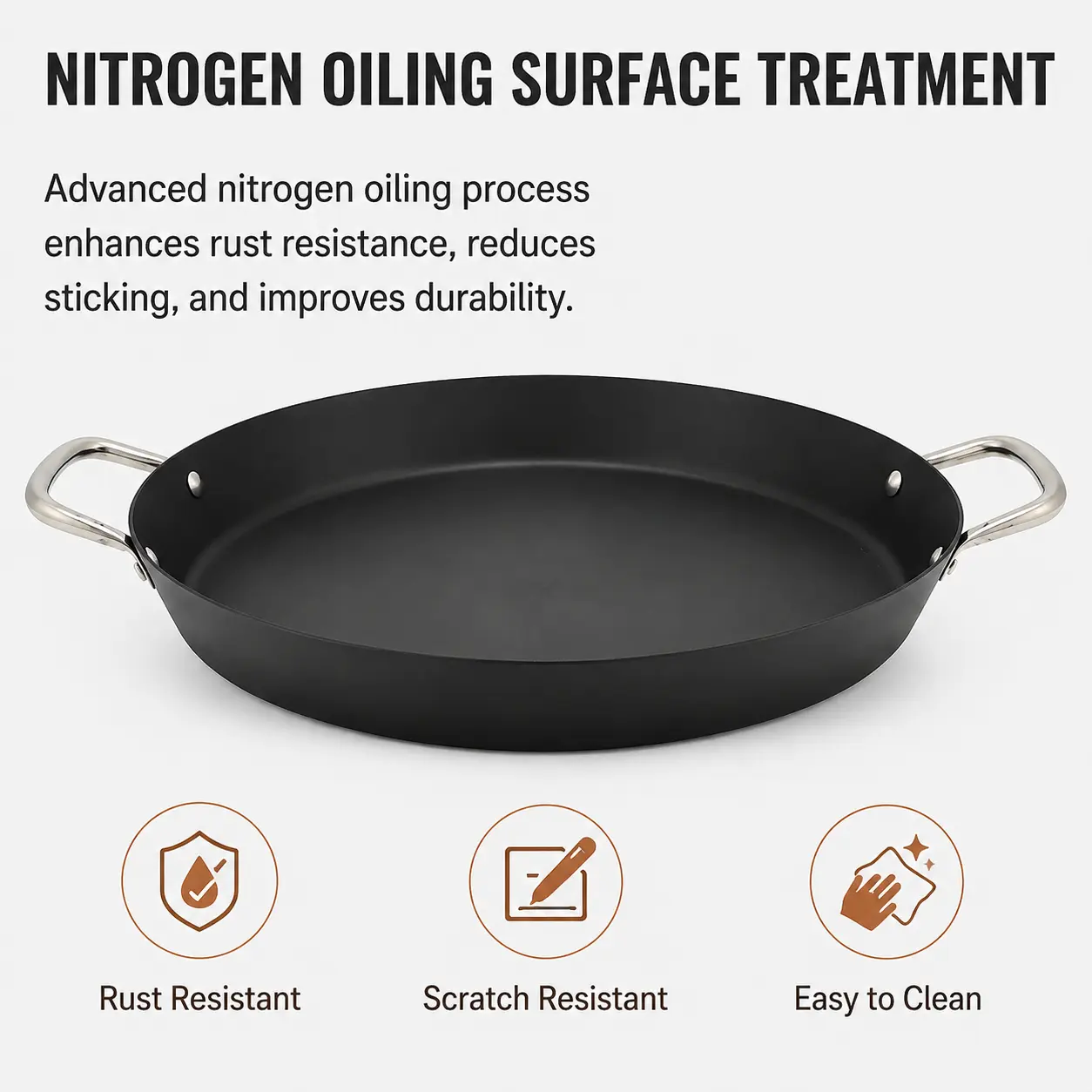 Factory New Arrival Exclusive Design Seasoned Carbon Steel 30/34/38/40cm Paella Pan Naturally Non Stick Pans Skillets