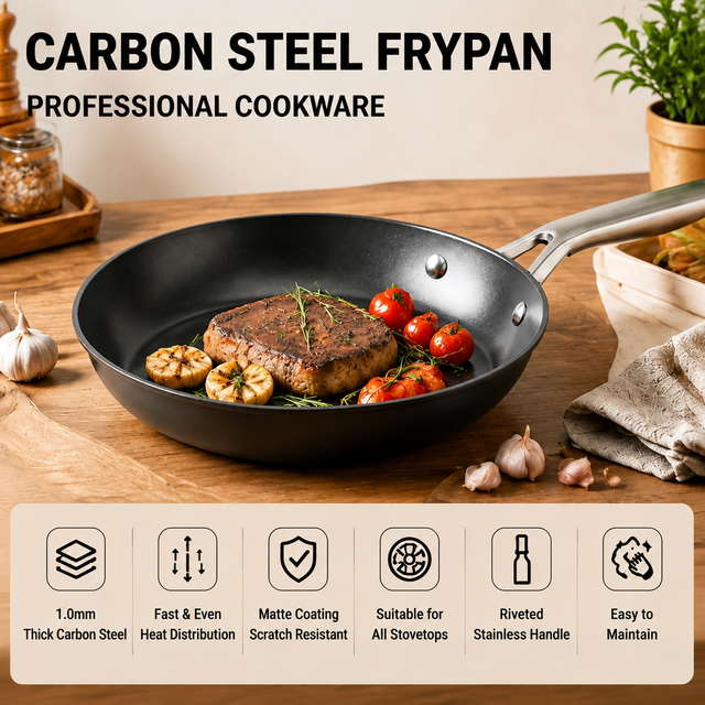 Factory New Arrival Design 20/22/24/26/28/30CM Carbon Steel Naturally Non Stick Frying Pan Skillets Induction Compatible