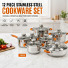 Factory New Arrival Multipurpose Wholesale Custom Kitchen Stainless Steel Cooking Pot Casserole Set Pot 12 Pieces Cookware Sets