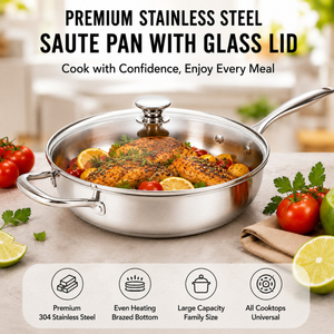 Hot Sale Factory New Arrival Non-coating Pan Stainless Steel Saute Pan with Handle Cooking Pots Brazed Bottom Saute Pan
