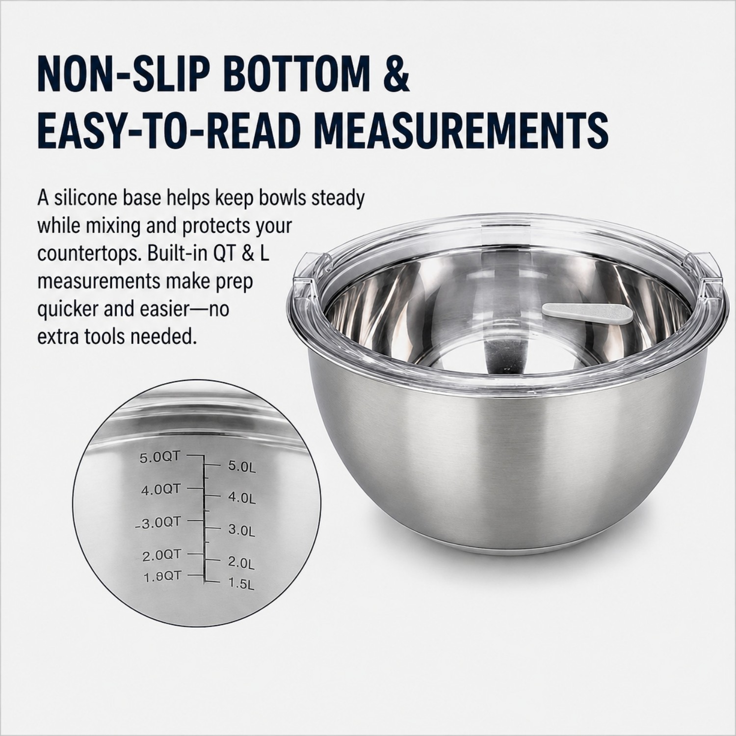  Factory New Arrival Stainless Steel Salad Mixing Bowl Set With Lid Home Kitchenware with Non-Slip Base Eco-Friendly Polished Metal