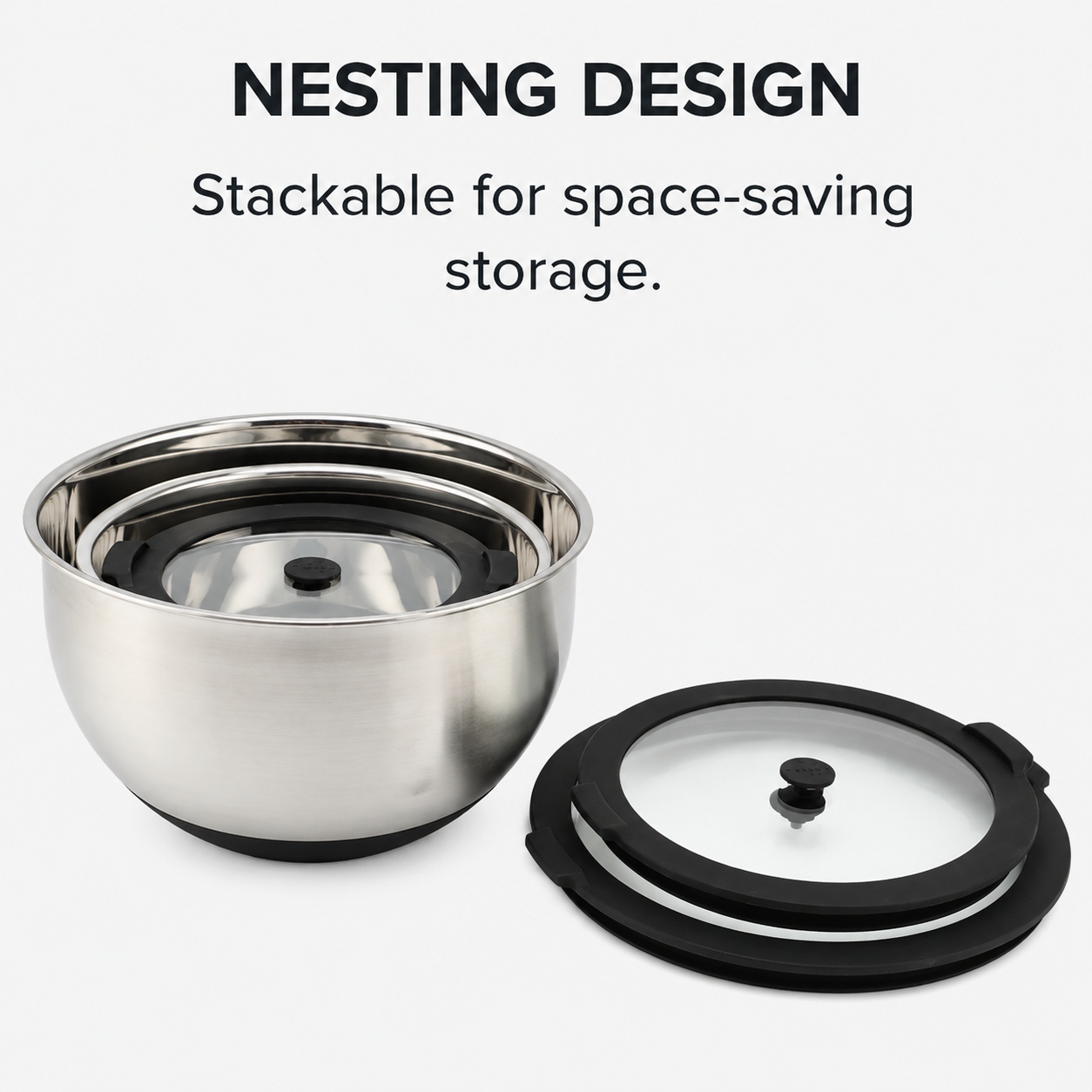 Factory Arrival Stainless Steel Non Slip Salad Mixing Bowl Set With Glass Lids Home Kitchenware for Salad Cooking Baking