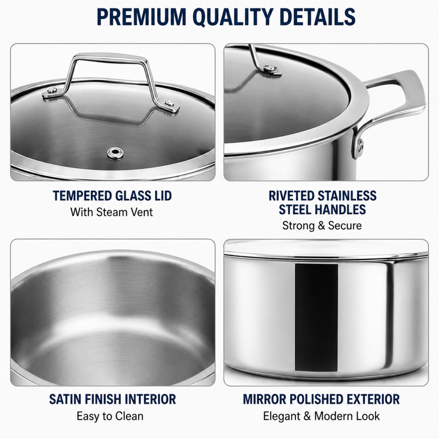 Factory New Arrival 7 Pieces 5-ply Stainless Steel Cookware Sets 5-ply Kitchen Cooking Pan Pot Set with Stainless Steel Handle