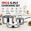 Factory New Arrival 7Pieces 5-ply Stainless Steel Cookware Set 5-ply Kitchen Pot Set with Stainless Steel Handle + Silicone Wrap