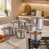 Factory New Arrival 10 Pcs Stainless Steel Cookware Set with Handle Cooking Pots And Pans Brazed Bottom Cookware Set Casserole
