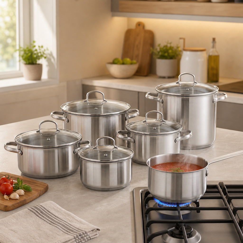 Factory New Arrival 10 Pcs Stainless Steel Cookware Set with Handle Cooking Pots And Pans Brazed Bottom Cookware Set Casserole