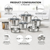 Factory New Arrival 11 Pcs Stainless Steel Cooking Pots and Pans with Handle Cookware Set Brazed Bottom Cookware Set Casserole