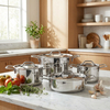 Factory New Arrival Stainless Steel Cookware Set Cooking Pots With Handle Impact Bonded Bottom Cookware Set Casserole