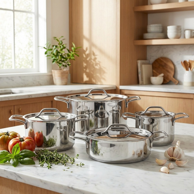 Factory New Arrival Stainless Steel Cookware Set Cooking Pots With Handle Impact Bonded Bottom Cookware Set Casserole