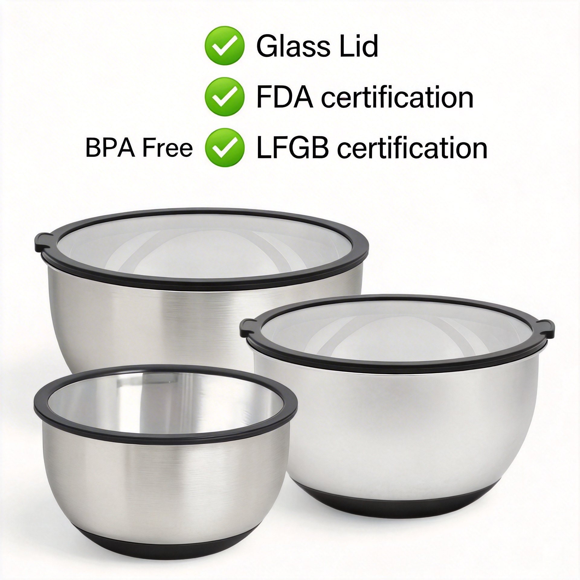 Customized Mixing Bowls Set 3QT 5QT Stainless Steel Mixing Bowl With Glass Lid