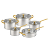 Factory New Arrival Stainless Steel Cookware Set with Golden Handle Cooking Pots Brazed Bottom Cookware Set Saucepan Saute Pan