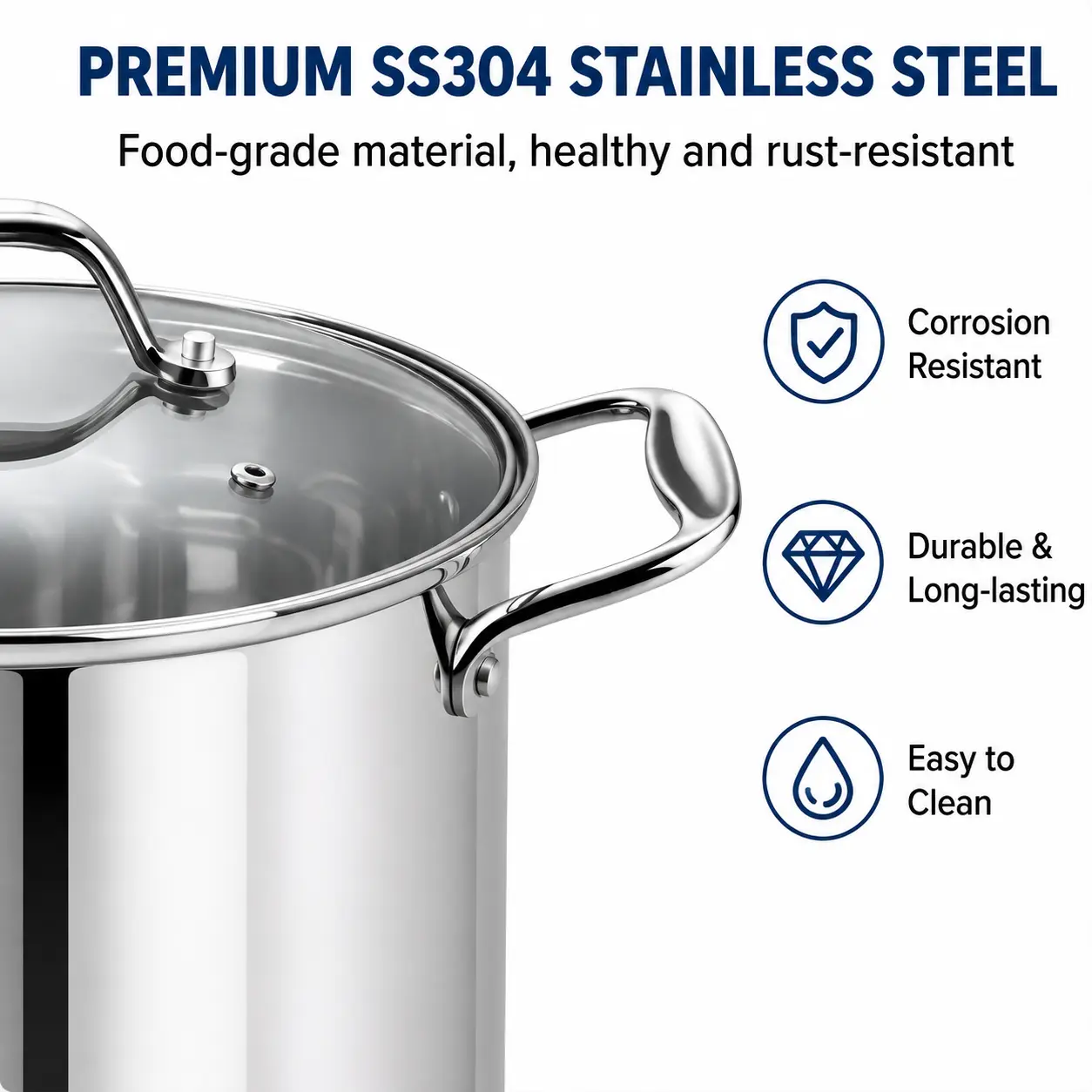 Factory Supply Wholesale Hot Selling Stainless Steel Luxury Cooking Pot Set with Glass Lid Large Capacity Soup Pot Stockpot