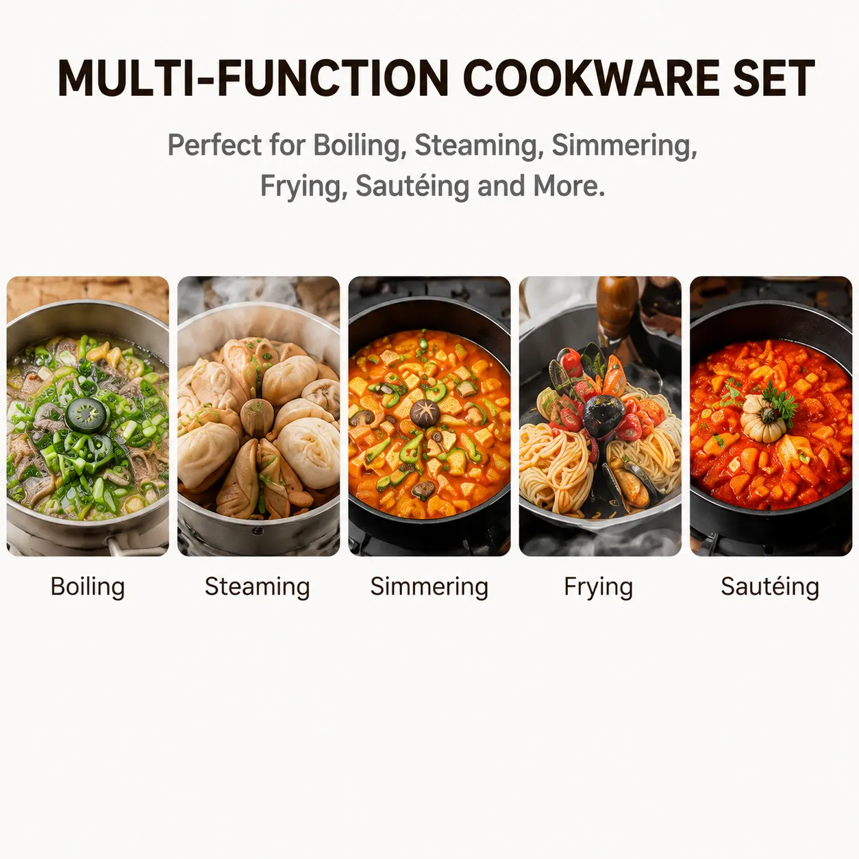Factory New Arrival Stainless Steel Cookware Set with Bakelite Handle Cooking Pots and Pans Brazed Bottom Cookware Set Saucepan Casserole