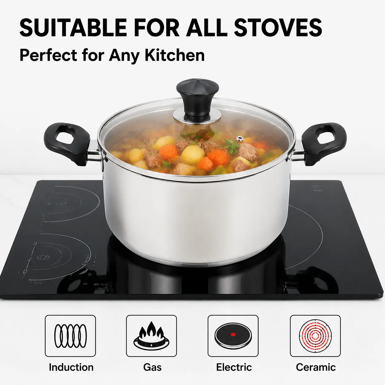 Factory New Arrival Stainless Steel Cookware Set with Handle Cooking Pots and Pans Brazed Bottom Cookware Set Saucepan Casserole