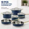 Factory New Arrival Stainless Steel Cookware Set with Golden Handle Cooking Pots and Pans Brazed Bottom Cookware Set Saucepan