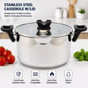 Factory Supply Stainless Steel Casserole Pots With Bakelite Handle and Tempered Glass Lid Brazed Bottom Pots Casserole