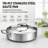 Factory New Arrival Multipurpose Tri-Ply Stainless Steel Saute Pan with Stainless Steel Cover And Helper Handle Deep Saute Pan