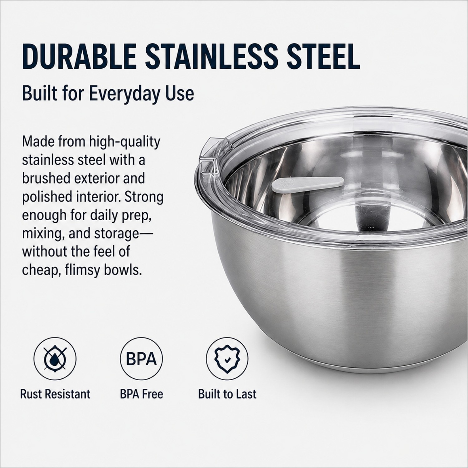  Factory New Arrival Stainless Steel Salad Mixing Bowl Set With Lid Home Kitchenware with Non-Slip Base Eco-Friendly Polished Metal