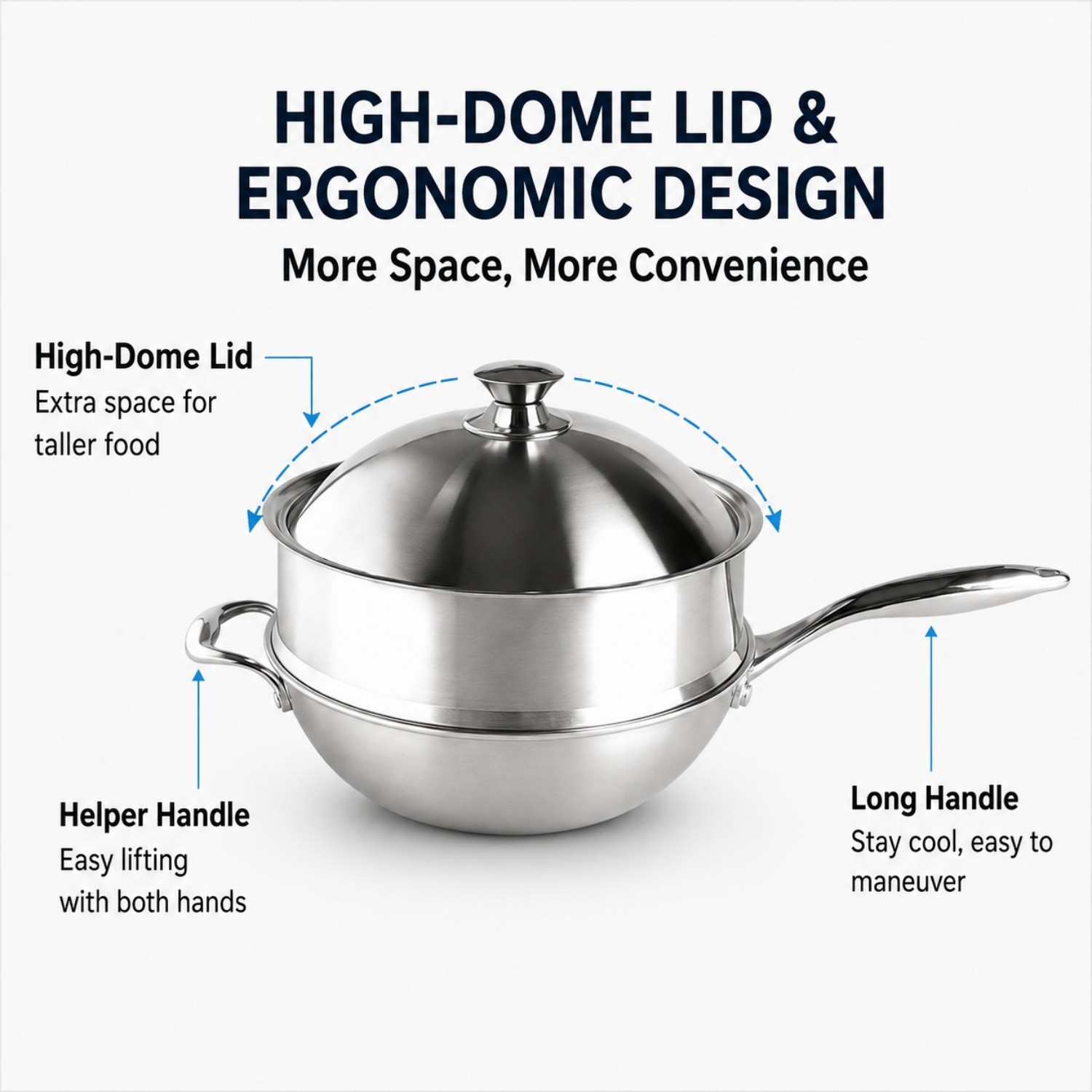 Factory New Arrival Triply Stainless Steel Wok Food Grade Cooker Pot With Steamer Insert No Coating Stainless Steel Kitchenware